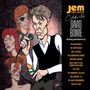 "Jem Records Celebrates David Bowie" mit Auftritten von Bands. Illustration zeigt eine Karikatur von Bowie mit Mikrofon und Blume.
