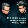 MAHLER Lieder, ANDRÈ SCHUEN, DANIEL HEIDE. Zwei Männer mit dunkler Kleidung vor dunklem Hintergrund.