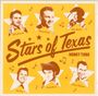 "Stars of Texas" und "Honky Tonk" in großer Schrift. Sechs Porträts von Männern in Sternen, umgeben von Musiknoten.
