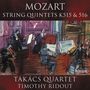„MOZART String Quintets K515 & 516, Takács Quartet, Timothy Ridout, hyperion“. Eine Illustration eines Streichquartetts.