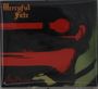 "Mercyful Fate" oben in gotischer Schrift, "Melissa" unten. Dunkle, abstrakte Illustration mit roten und schwarzen Formen.