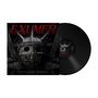 EXUMER, DEATH MASK MESSIAH. Schwarze Platte und metallische Maske mit Stacheln im Hintergrund.
