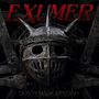 Text: "EXUMER" in Rot oben, "DEATH MASK MESSIAH" unten. Dunkle, bedrohliche Illustration eines stacheligen, maskierten Helms.