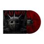 "EXUMER" und "DEATH MASK MESSIAH" in Rot. Illustration: Metallhelm mit Stacheln, rote Vinylplatte daneben.