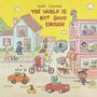 Illustration mit Figuren und Häusern, Text: "Sean Solomon The World Is Not Good Enough". Fröhliche, bunte Straßenszene.