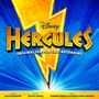 "Disney Hercules Original London Cast Recording" in kräftigem Gelb-Blau. Ein großer Blitz dominiert die Mitte.