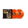 Text: "Indiana Jones and the Temple of Doom", "Original Music Composed and Conducted by John Williams". Zwei orangefarbene Schallplatten.
