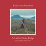 Text: "Kristín Anna Valtýsdóttir" und "A Letter From Helga". Eine Frau in rotem Kleid steht in einer weiten Landschaft mit Bergen.