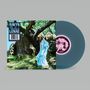 „RAVYN LENAÈ, Blue Island, THE THIRD ALBUM.“ Frau in hellblauem Kleid vor einem Baum, Vinyl daneben.
