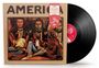Cover mit "AMERICA", Foto von drei sitzenden Männern vor historischen Porträts, daneben eine schwarze Vinyl-Schallplatte.