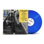 Text: "Ol' Dirty Bastard, Shimmy Shimmy Ya". Eine blaue Vinyl-Schallplatte neben einem Cover von Personen auf Treppen.