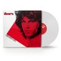 "The Doors", "Greatest Hits"; rotes Porträt eines Mannes mit Vinyl-Schallplatte.