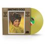 "ARETHA'S GOLD" Albumcover, gelbe Schallplatte, Porträt einer Frau mit gelbem Federboa und Afro-Frisur.
