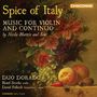 "Spice of Italy", "Music for Violin and Continuo" von Nicola Matteis and Son. Illustration: Blumen und Früchte.