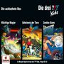 Oberer Text: "Die achzehnte Box", "Die drei ??? Kids". 
Illustration mit Abenteuern und Kindern.