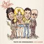 "Amyl & the Sniffers" oben, "Truth or Consequence Live Album" unten. Karikatur von vier Bandmitgliedern.