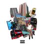 Eine Collage aus Fotos, Texten und Schildern: "Catford Road", "Lewisham", rote Doppeldeckerbusse und Gebäude.