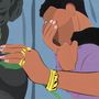 Illustration: Eine Person verdeckt ihr Gesicht mit der Hand, daneben eine Hand mit goldenen Ringen und Armband.