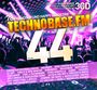 TECHNOBASE.FM 44, 78x Handsup und Happy Hardcore, CD1 mixed by Shaun Baker. Silhouetten tanzen unter buntem Licht.