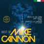 Texte: "VOICES IN THE DARK", "GOIN' CRAZY", "STAY", "CHANTEZ LA CHANSON", "BEST OF MIKE CANNON". Geometrische Kunst mit Gesicht und Lichtstrahlen.