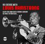 "An Evening with Louis Armstrong" steht über einem Foto von Louis Armstrong, der Trompete spielt. Links befindet sich ein Logo.