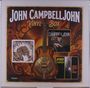 "JOHN CAMPBELLJOHN VINYL BOX", bronzene Gitarre, Albumcover, kunstvoller Hintergrund in Brauntönen mit Illustrationen.