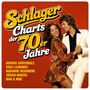 "Schlager Charts der 70er Jahre" in großen Buchstaben, daneben ein Paar beim Tanzen in bunter 70er-Jahre-Kleidung.