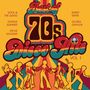 "Best of 70s Disco Hits VOL. 1" in bunten, retro Schriftarten; Silhouetten von Tänzern im Stil der 70er Jahre darunter.