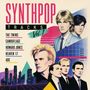 "SYNTHPOP TRACKS Vol. 1" und Bandnamen. Illustration von fünf Männern im Anzug, im Retro-Stil der 80er-Jahre.