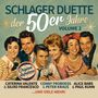 "Schlager Duette der 50er Jahre, Volume 2. Caterina Valente & Silvio Francesco, Conny Froboess & Peter Kraus, Alice Babs & Paul Kuhn...und viele mehr!" Eine Illustration zeigt fröhliche Menschen im 50er-Jahre-Stil.