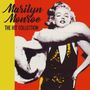 "Marilyn Monroe, THE HIT COLLECTION." Ein stilisiertes Bild einer Frau mit Pelzstola, rotem Hintergrund, gelbem Rand.