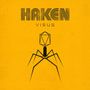 Text: "HAKEN VIRUS". Eine stilisierte Illustration eines Virus auf gelbem Hintergrund.