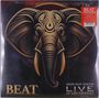 Text: "BEAT", "NEON HEAT DISEASE LIVE IN LOS ANGELES". Illustration eines stilisierten Elefantenkopfes.