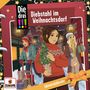 „Diebstahl im Weihnachtsdorf“ ist der Titel. Drei Mädchen in Winterkleidung, festliches Ambiente, Geschenke und Dekorationen.
