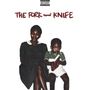 Text: "THE FORK and KNIFE". Eine Frau sitzt neben einem Kind mit einem Buch in der Hand auf einem Stuhl.