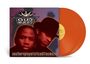 "OUTKAST" Logo mit Krone oben, Text "southernplayalisticadillacmuzik" unten, zwei Personen, orange Vinyl-Schallplatten.