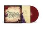 "Bullet For My Valentine" auf einer alten, verzierten Albumhülle mit violetten Rosen; rote Vinyl-Schallplatte.