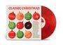 Text: "CLASSIC CHRISTMAS. Featuring: Andy Williams, The Ronettes, Elvis Presley..." Elf Christbaumkugeln und eine rote Vinylplatte.