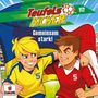 "Teufelskicker", "Gemeinsam stark!". Zwei lächelnde Jungen in gelbem und rotem Fußballtrikot, Logo unten links.