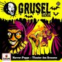 "Grusel Serie 15. Horror-Puppe – Theater des Grauens. Europa Logo. Illustration mit grinsendem Gesicht und Fledermäusen."