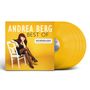 "ANDREA BERG BEST OF" und "DAS REKORD ALBUM DAS KANN UNS KEINER NEHMEN". Gelbe Vinyl-Schallplatte, Frau auf Stuhl.