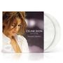 Text: "Celine Dion My Love Essential Collection." Portrait einer Frau mit geschlossenen Augen und welligem Haar. Zwei weiße Vinylplatten.