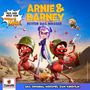 "Arnie & Barney retten das Wasser" in gelbem und blauem Text. Illustration mit Ameisen, einer lilahaarigen Figur und einem Ferkel.