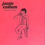 Text: "jamie cullum, The Song Society Playlist." Einfache Zeichnung einer Person auf einem Hocker, die etwas trinkt. Hintergrund rot.