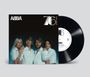 "ABBA", "76", "Dancing Queen". Vier Personen in heller Kleidung, Schallplatte rechts.