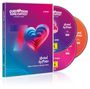 „Eurovision Song Contest“, „Vienna 2026“, „United by Music“. Cover mit Herzmotiv, 3 DVDs seitlich sichtbar.