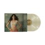 Text: "My Back Was a Bridge for You to Cross", "Tidal", "Hardback Book". Frau mit langem Haar, weißes Top, rosa Rock, zwei transparente Schallplatten.