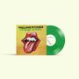 Text: "Rolling Stones Jealous Lover". Ein ikonisches Zungenlogo und eine grüne Vinylplatte sind zu sehen.