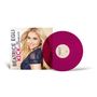 Text: "BEATRICE EGLI KICK IM AUGENBLICK". Eine Frau mit blondem Haar lächelt freundlich, daneben eine pinke Vinyl-Schallplatte.