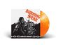 "BURNING SPEAR" in orange; "MARCUS GARVEY" unten. Illustration zweier Figuren, links eine orangefarbene Vinyl-Schallplatte.